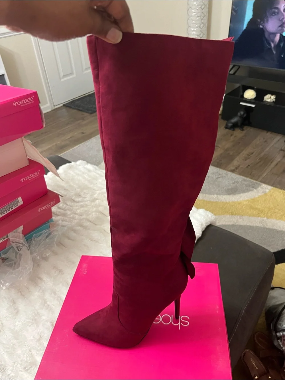 Women's Over-the-Knee Pointed Toe Stiletto Boot in Burgundy -